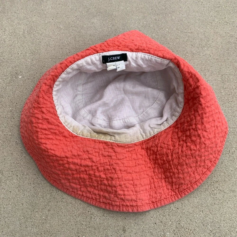 J.Crew 100% linen bucket‎ hat in coral pink - size small/medium
